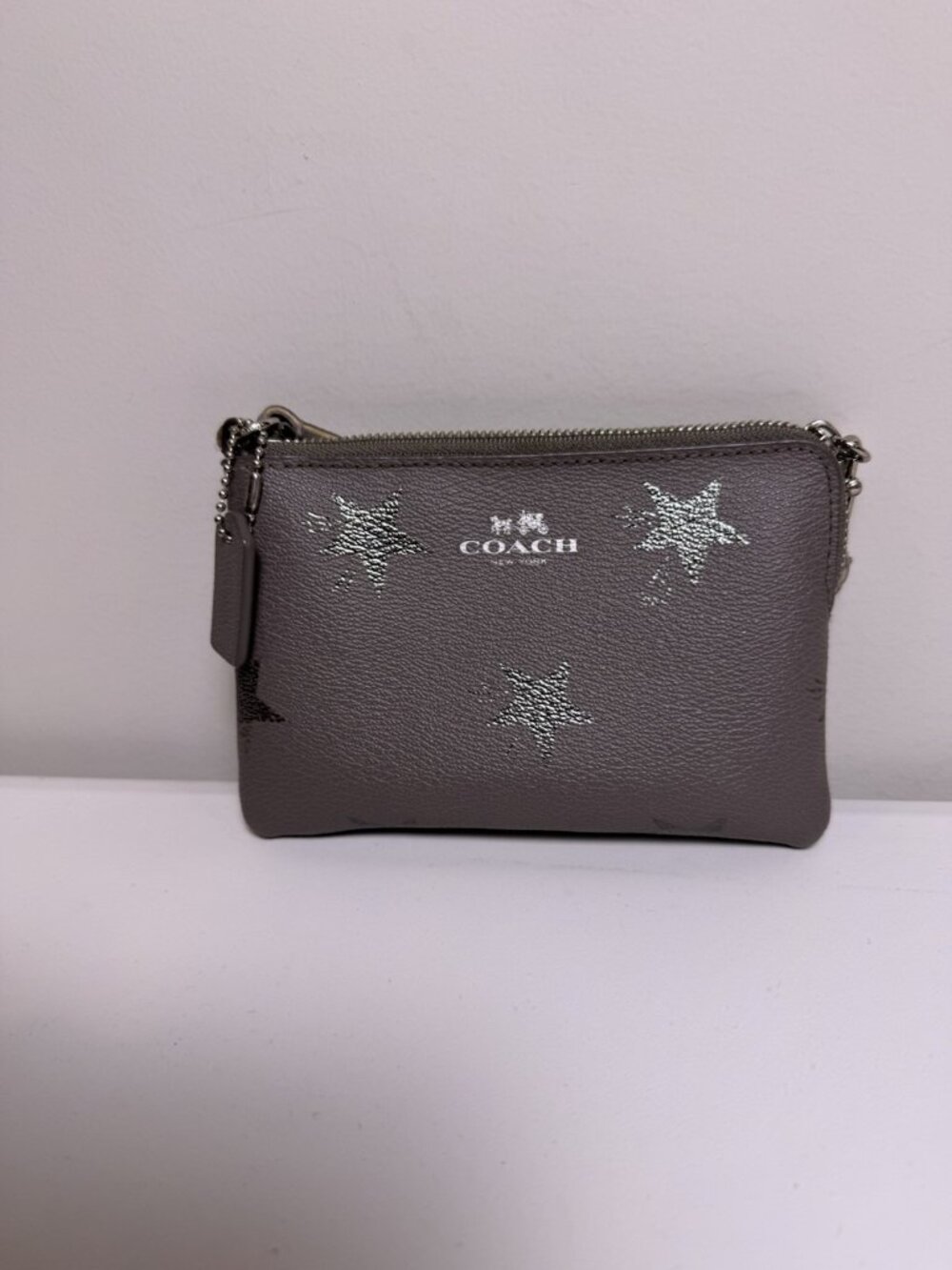 Coach F64645 Star Canyon Grey Gray Leather Silver Wristlet Zip